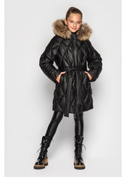 Cvetkov черная зимняя куртка с мехом для девочки Джун 3